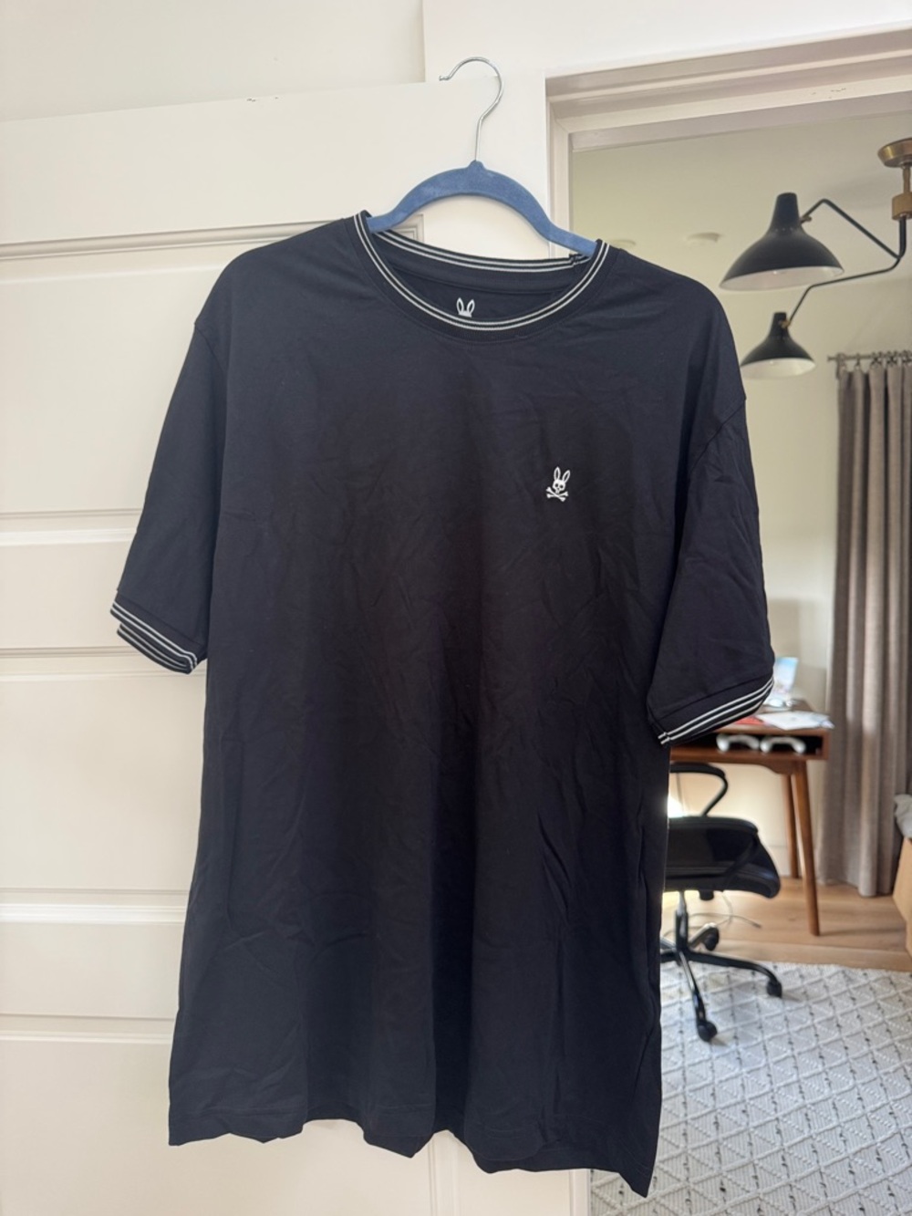 Psycho Bunny Black Short Sleeve Crewneck Tee with White Logo - XL/7